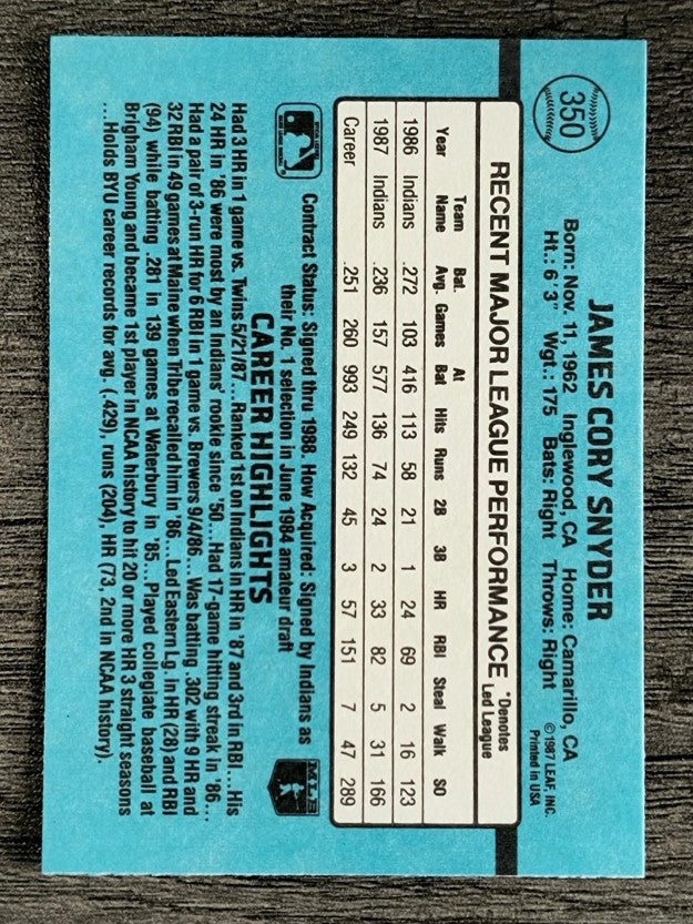 1988 Donruss #350 Cory Snyder