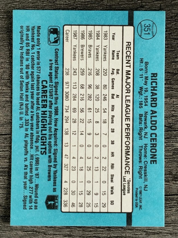 1988 Donruss #351 Rick Cerone