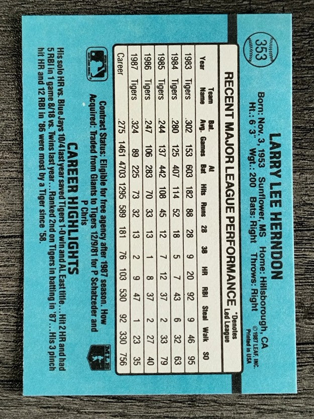 1988 Donruss #353 Larry Herndon