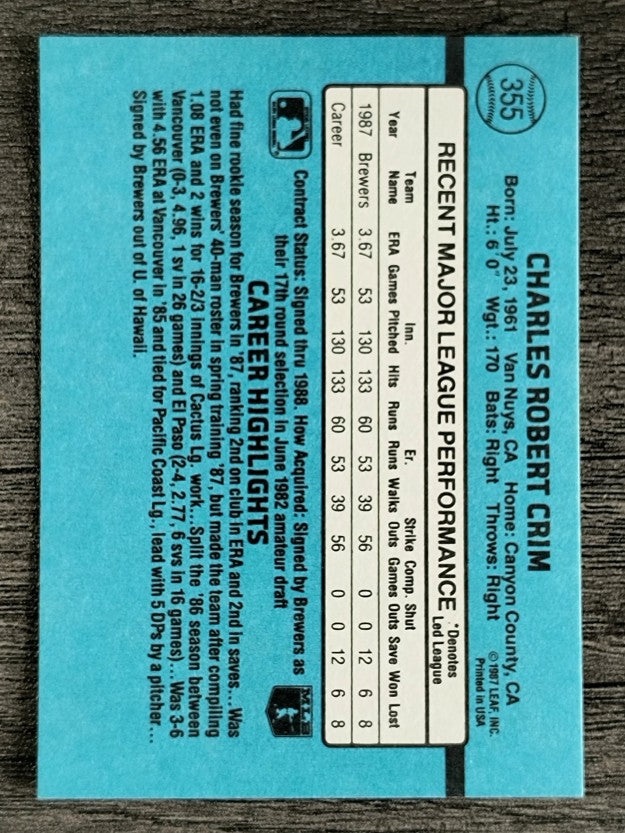 1988 Donruss #355 Chuck Crim