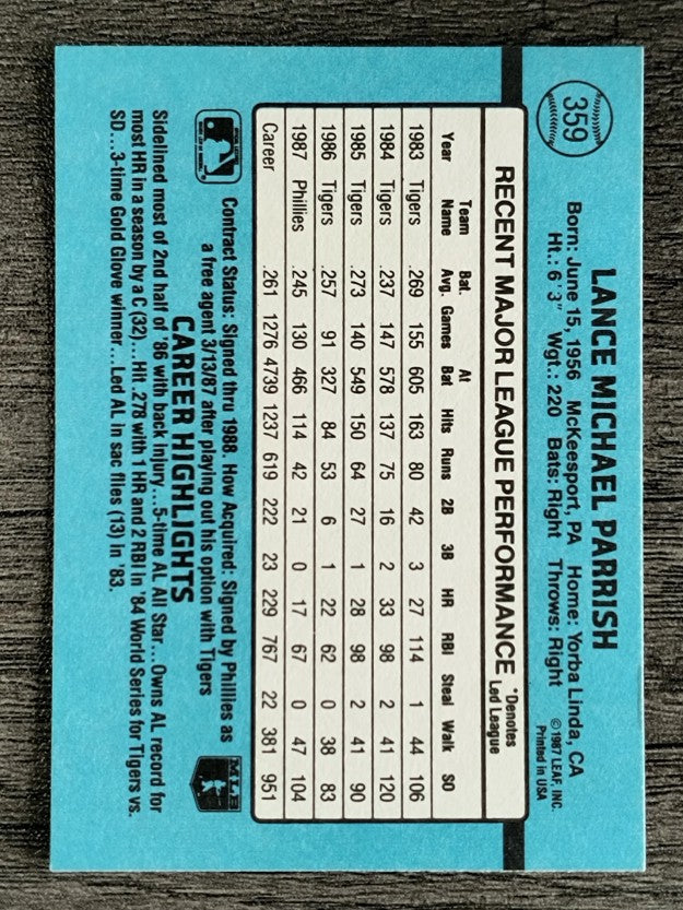 1988 Donruss #359 Lance Parrish