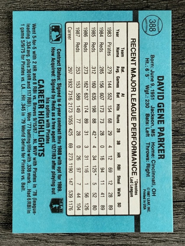 1988 Donruss #388 Dave Parker