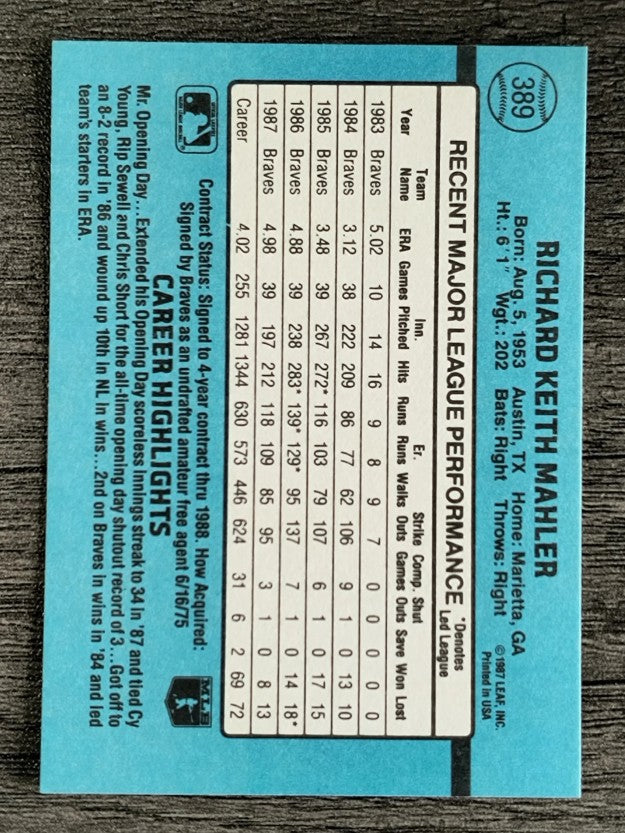 1988 Donruss #389 Rick Mahler