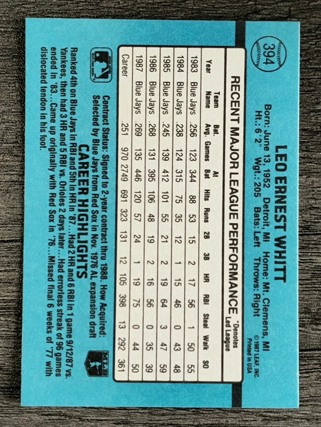 1988 Donruss #394 Ernie Whitt