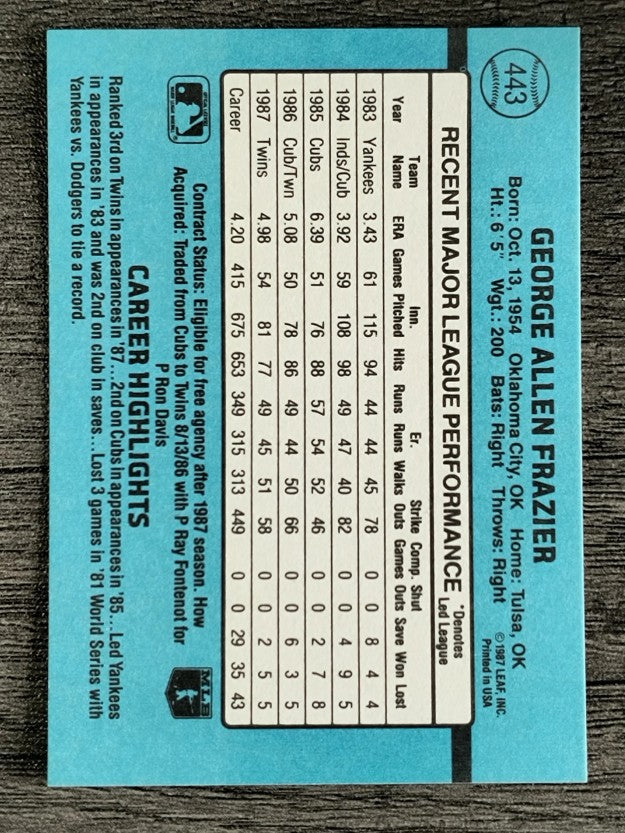 1988 Donruss #443 George Frazier