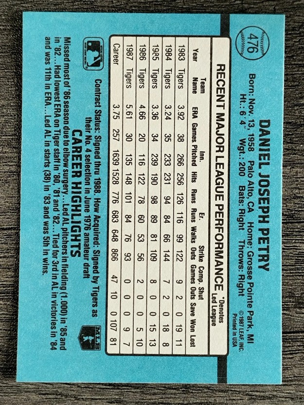 1988 Donruss #476 Dan Petry