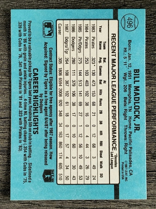 1988 Donruss #496 Bill Madlock