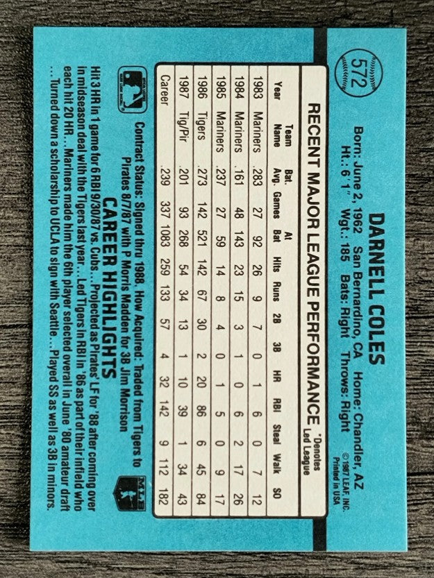 1988 Donruss #572 Darnell Coles