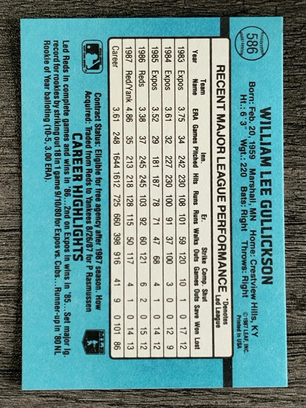1988 Donruss #586 Bill Gullickson