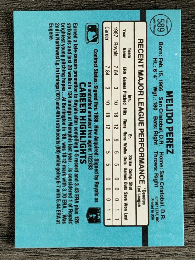 1988 Donruss #589 Melido Perez RC