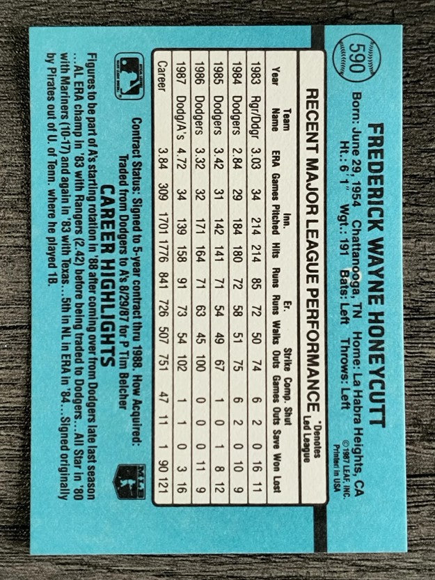 1988 Donruss #590 Rick Honeycutt