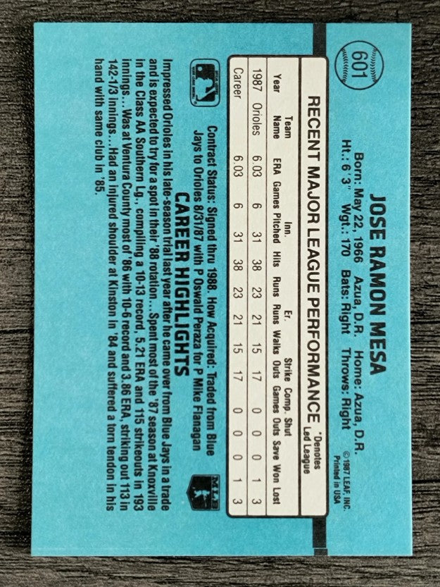 1988 Donruss #601 Jose Mesa RC
