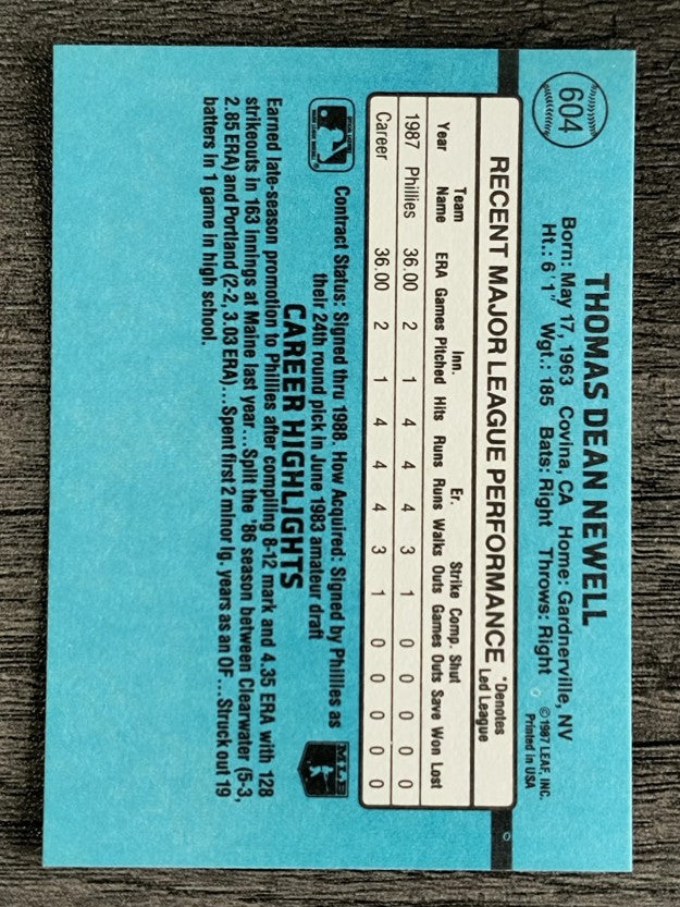 1988 Donruss #604 Tom Newell
