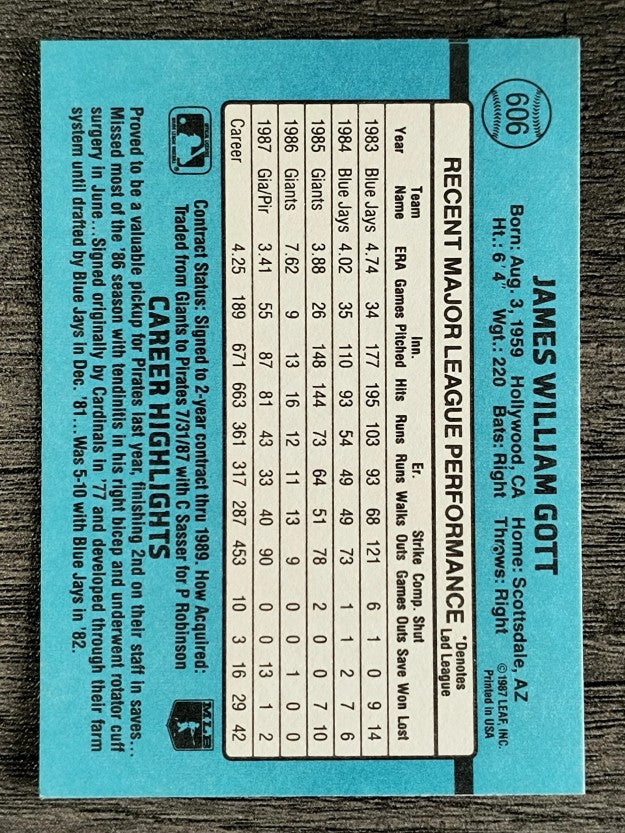1988 Donruss #606 Jim Gott