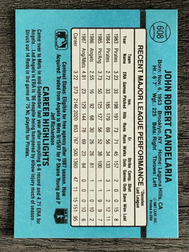 1988 Donruss #608 John Candelaria