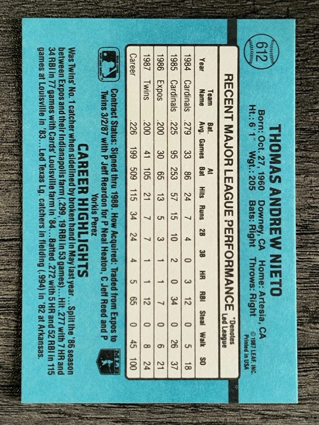 1988 Donruss #612 Tom Nieto
