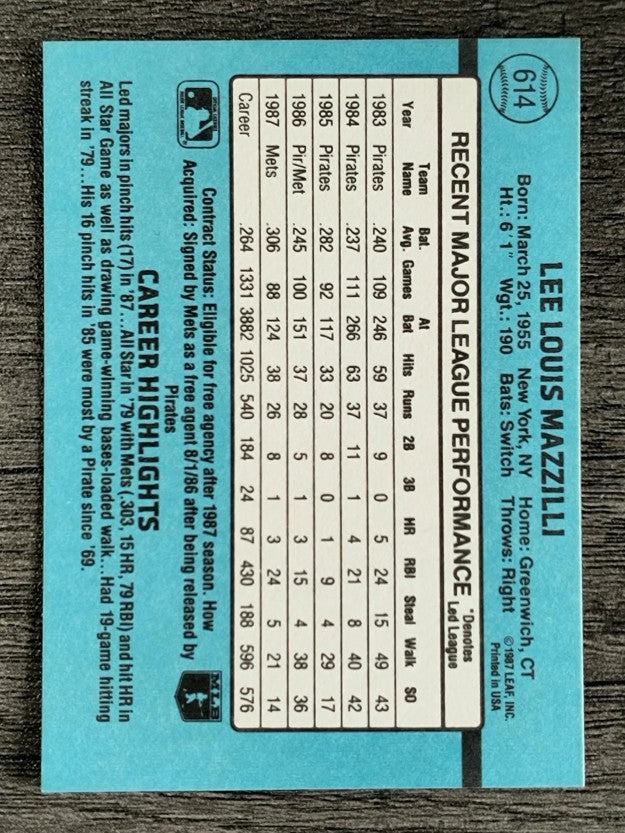 1988 Donruss #614 Lee Mazzilli SP