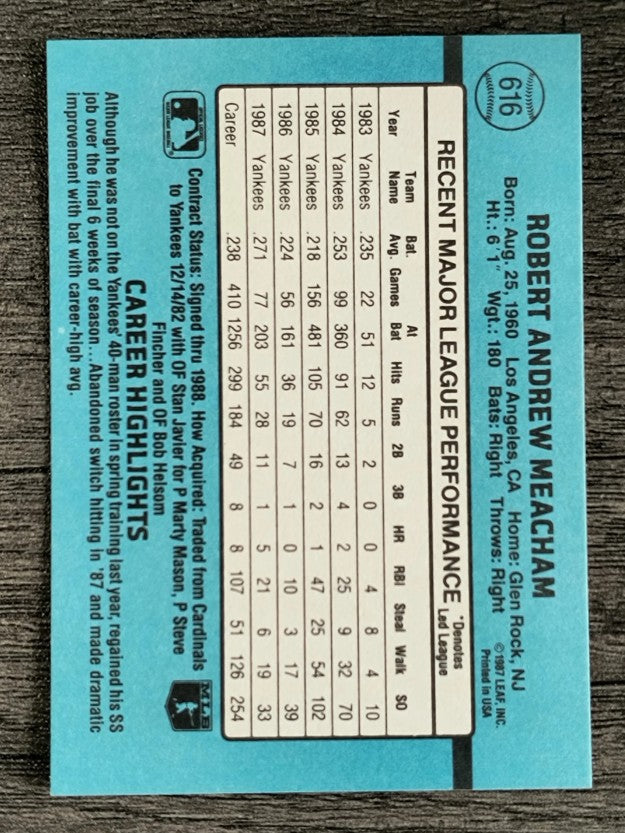 1988 Donruss #616 Bobby Meacham