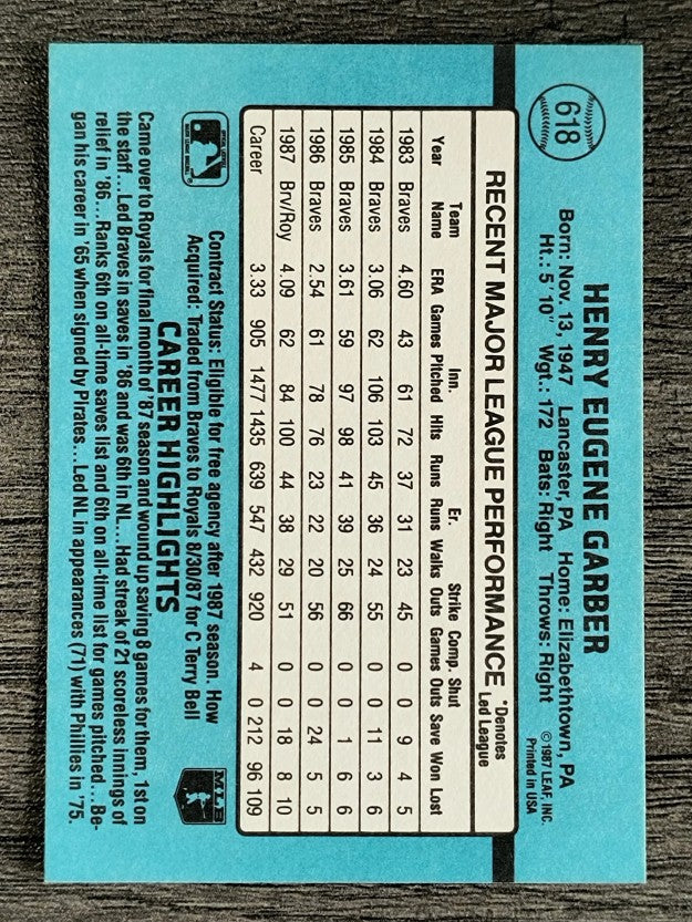 1988 Donruss #618 Gene Garber