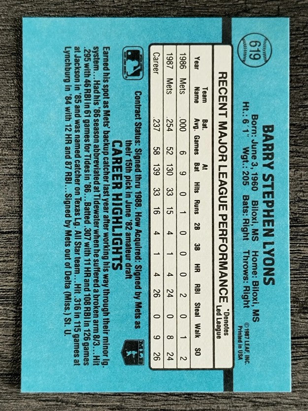 1988 Donruss #619 Barry Lyons SP