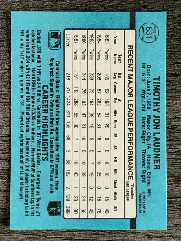 1988 Donruss #631 Tim Laudner