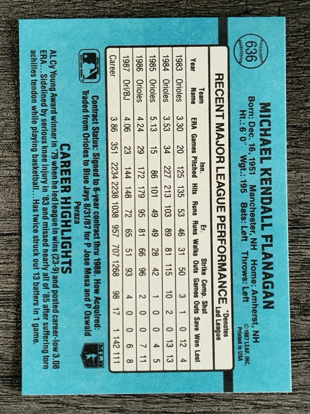 1988 Donruss #636 Mike Flanagan SP