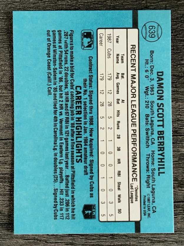 1988 Donruss #639 Damon Berryhill RC