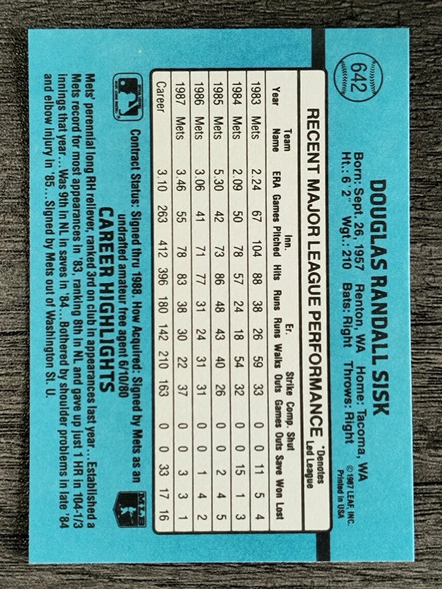1988 Donruss #642 Doug Sisk