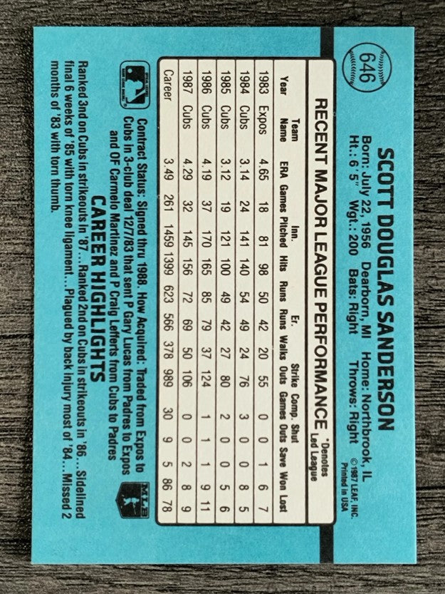1988 Donruss #646 Scott Sanderson