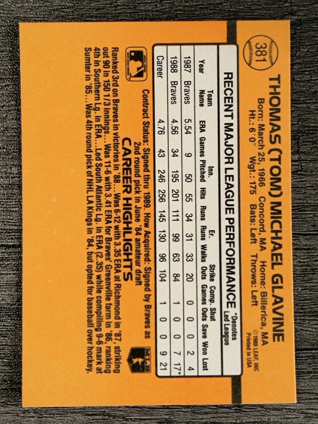 1989 Donruss #381 Tom Glavine