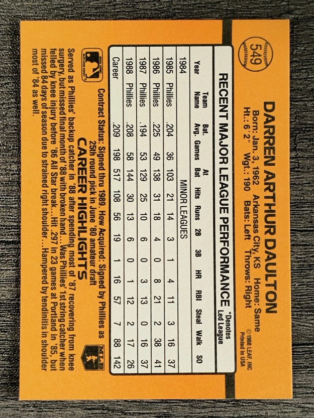 1989 Donruss #549 Darren Daulton DP
