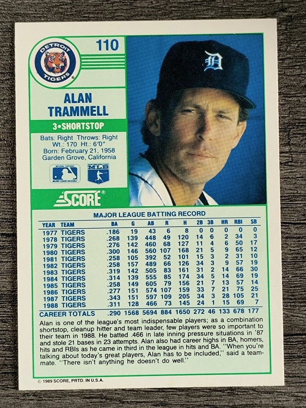 1989 Score #110 Alan Trammell
