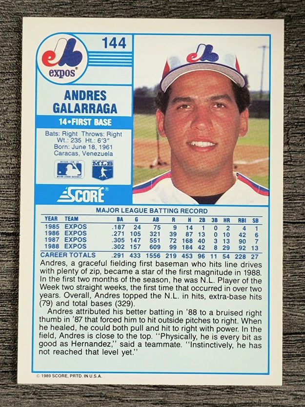1989 Score #144 Andres Galarraga