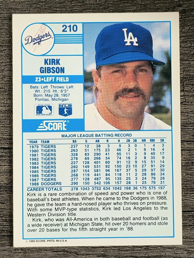 1989 Score #210 Kirk Gibson