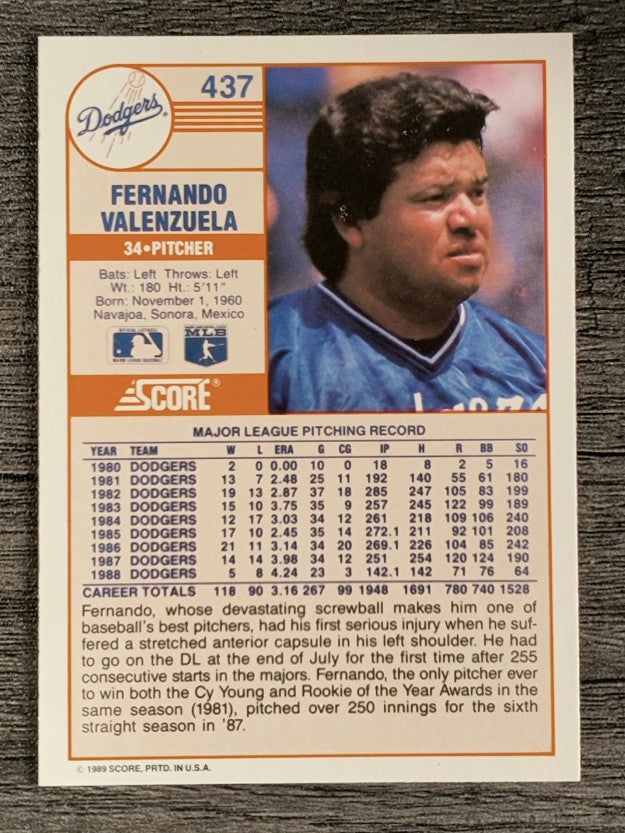 1989 Score #437 Fernando Valenzuela