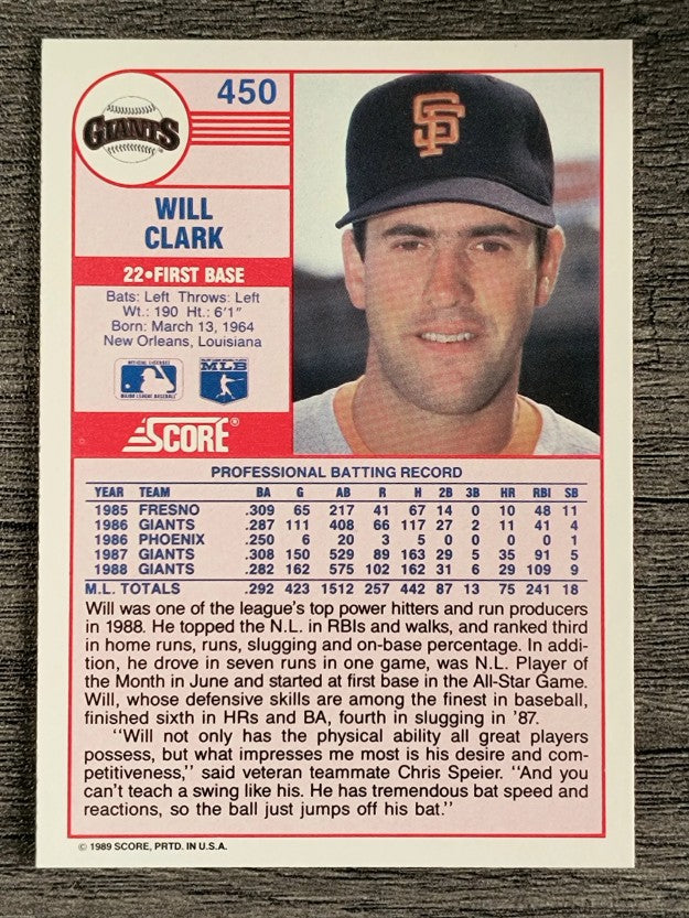 1989 Score #450 Will Clark