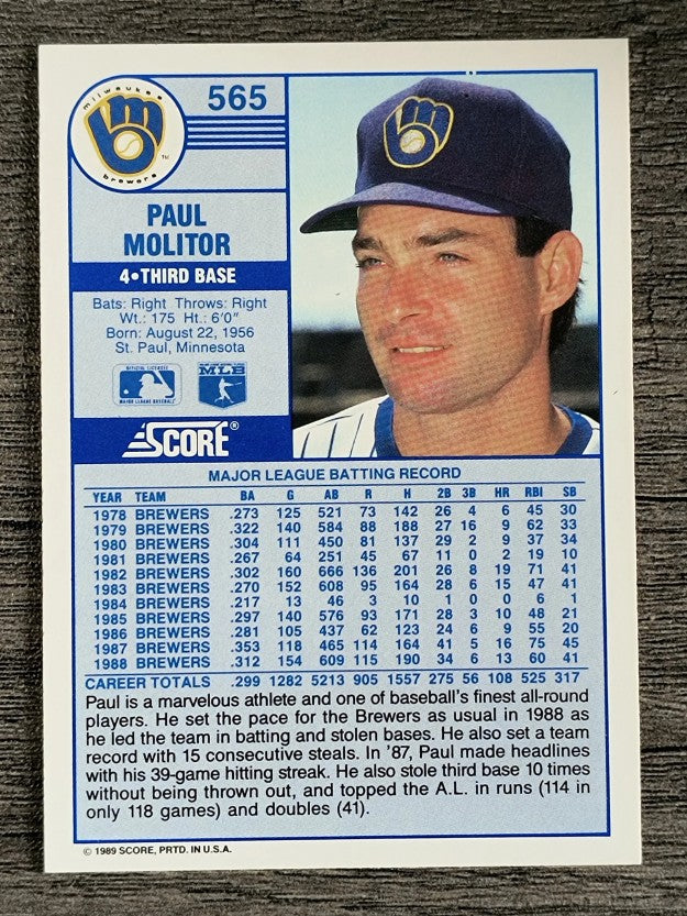 1989 Score #565 Paul Molitor