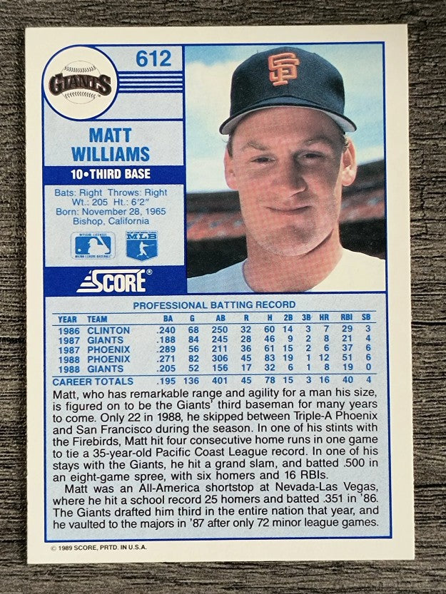 1989 Score #612 Matt Williams