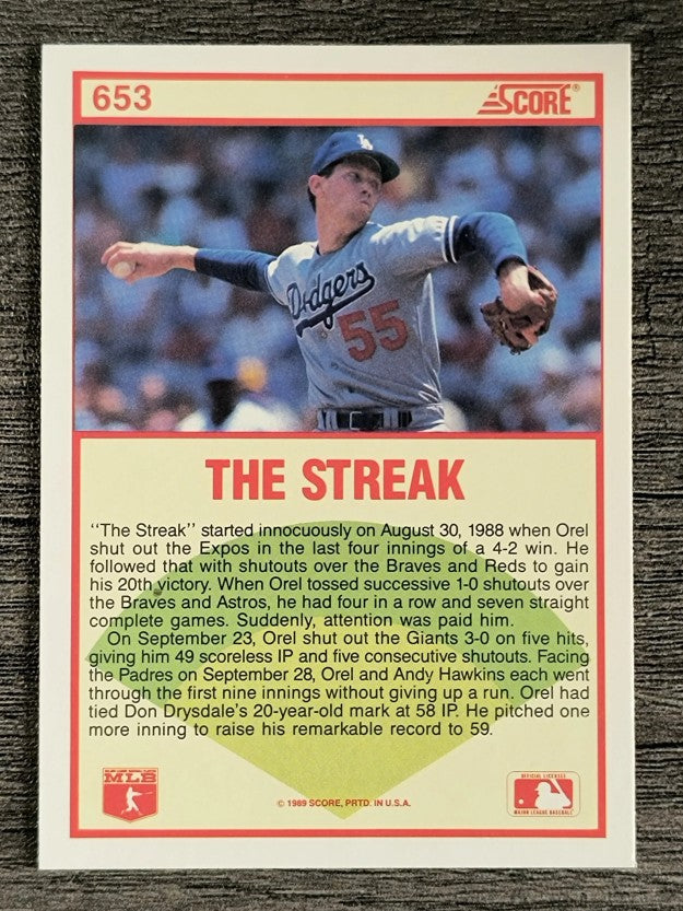 1989 Score #653 Orel Hershiser HL