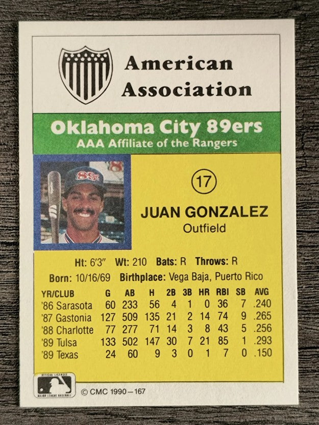 1990 CMC #167 Juan Gonzalez