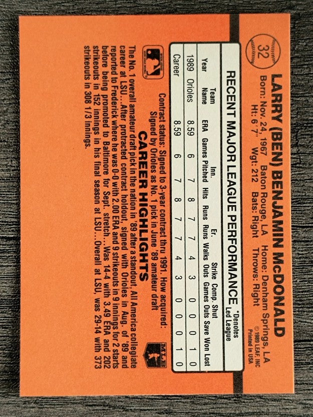 1990 Donruss #32 Ben McDonald RC