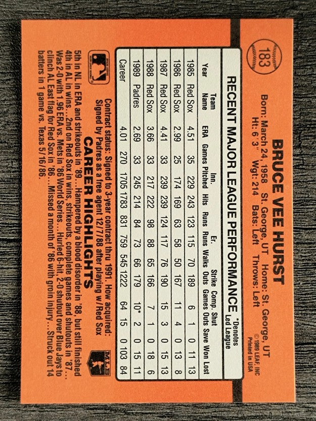 1990 Donruss #183 Bruce Hurst