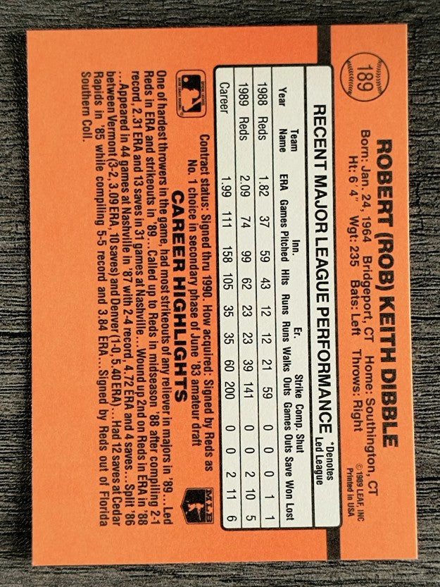 1990 Donruss #189 Rob Dibble