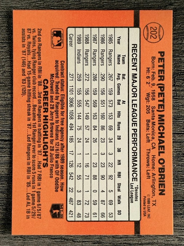 1990 Donruss #202 Pete O'Brien