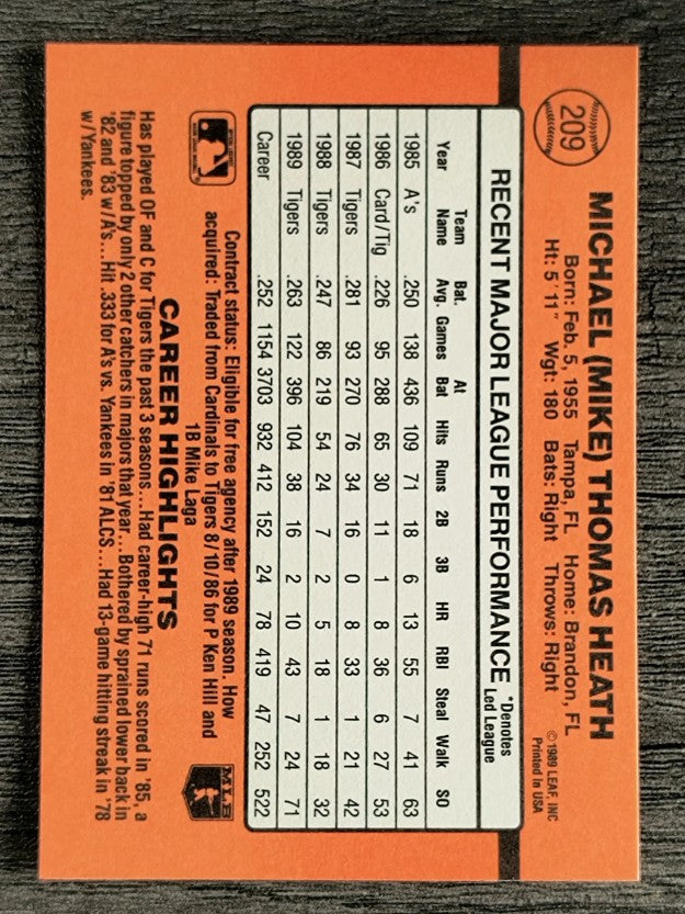 1990 Donruss #209 Mike Heath