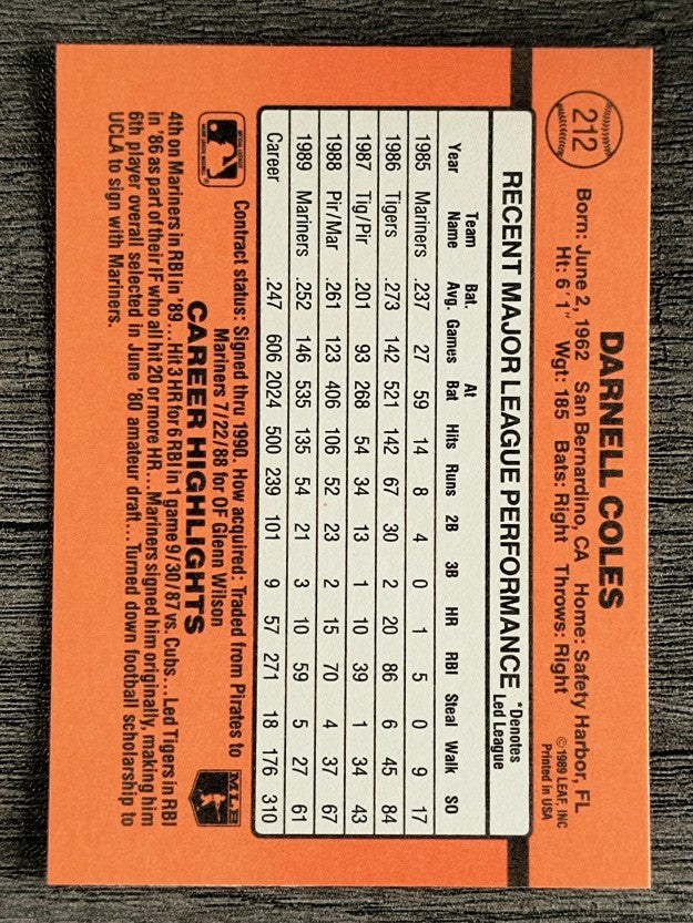 1990 Donruss #212 Darnell Coles