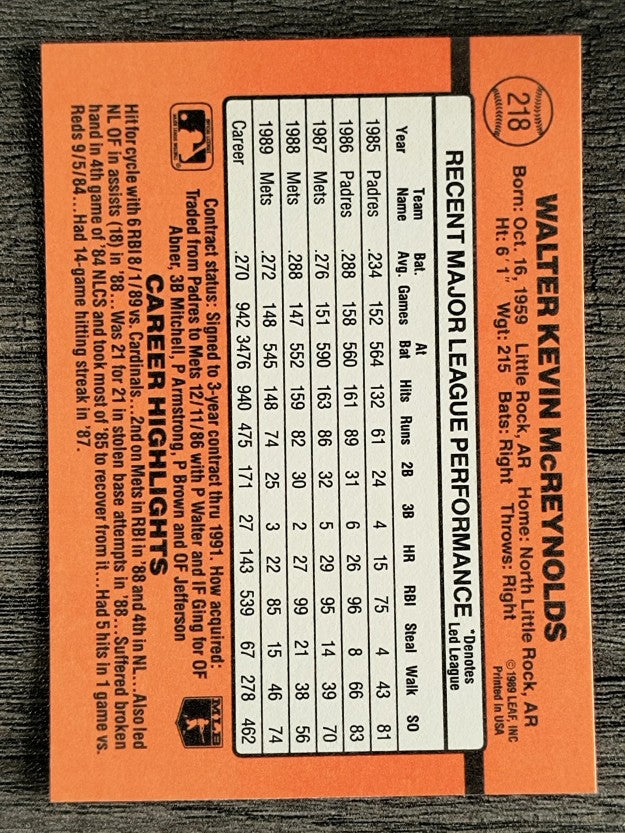 1990 Donruss #218 Kevin McReynolds