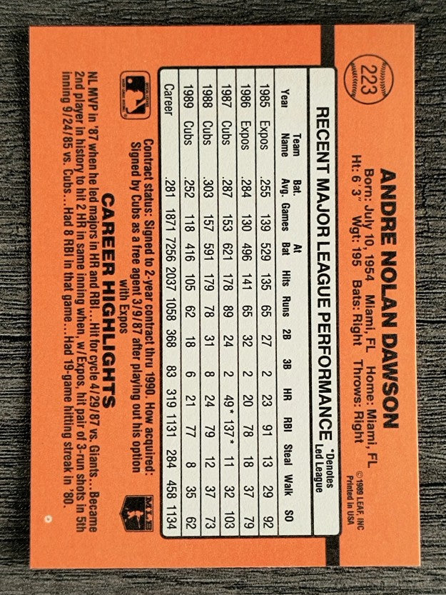 1990 Donruss #223 Andre Dawson