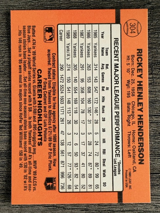1990 Donruss #304 Rickey Henderson