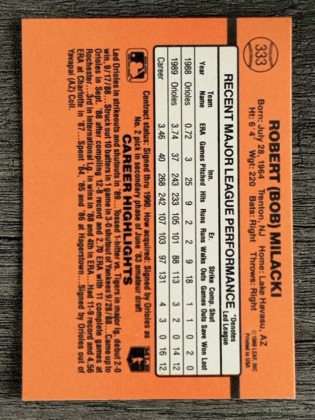 1990 Donruss #333 Bob Milacki